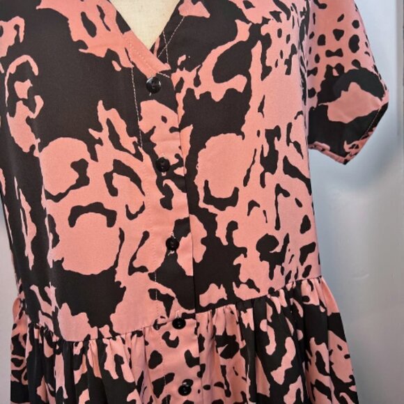URBAN THREADS Oversized Button Down Smock Dress Pink & Black Abstract Size 6 - Picture 7 of 10